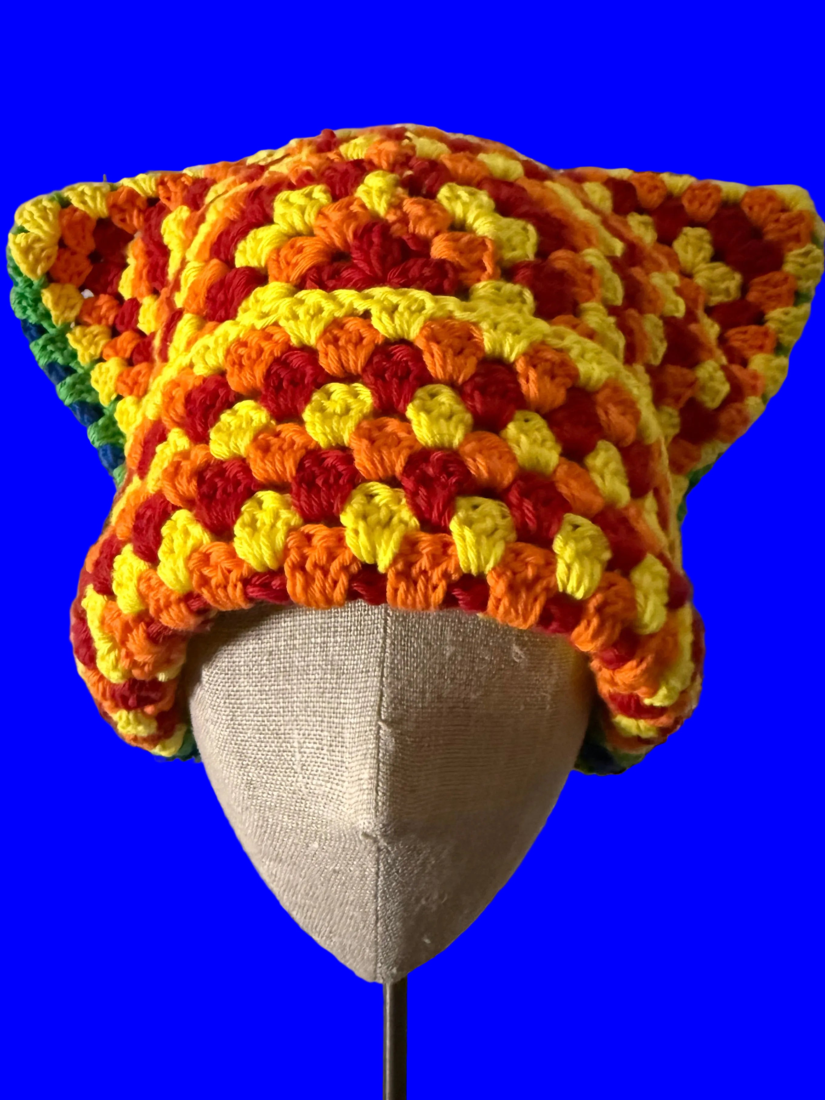 Rainbow Granny Square Cat Ear Hat