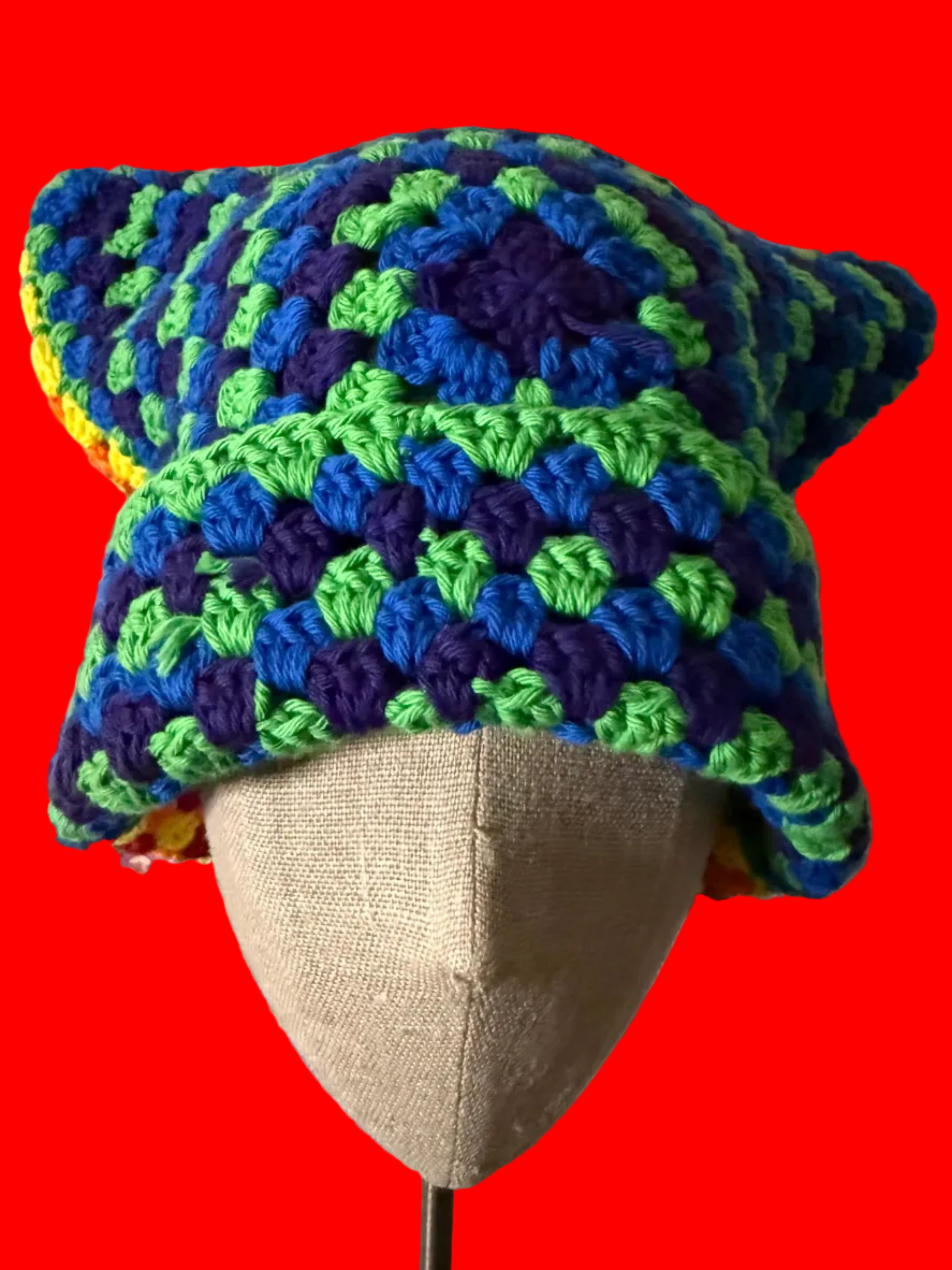 Rainbow Granny Square Cat Ear Hat